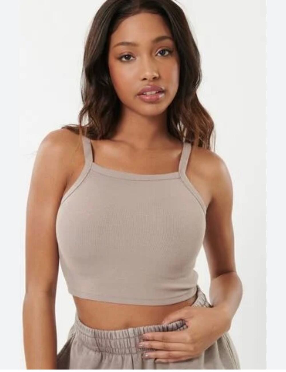 Aerie Ribbed Seamless High Neck Longline Bralette Size Extra Small Stone Grey